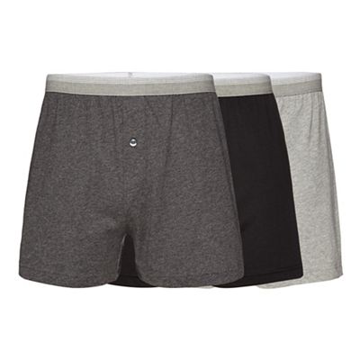 Pack of three grey loose cotton button boxers